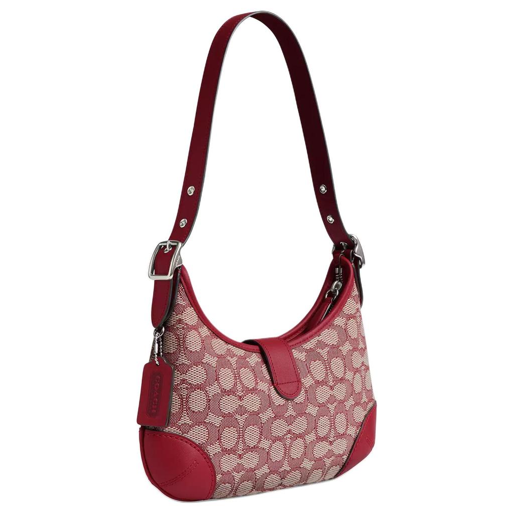 Coach Hamptons 26 Signature Print Fabric And Leather Shoulder Bag Medium Women shoulder bag Silver Ruby Ivory CY931-LHXJA