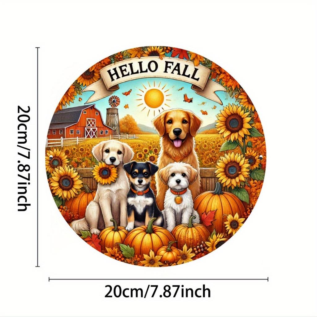 Hello Fall Theme with Pumpkin Dogs Design Ideal Gift for Men Women Friends Decor for Front Door