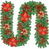 Рождественская гирлянда с красным цветком, шарами, ягодами, заснеженная сосновая искусственная гирлянда для внутреннего и наружного украшения дома, камина