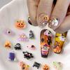 50/100Pcs Kawaii Halloween Nail Charms Cartoon Pumpkin Ghost Cat Mixed Sized Resin Ornaments Cute Spider Web Bat Nail Decor