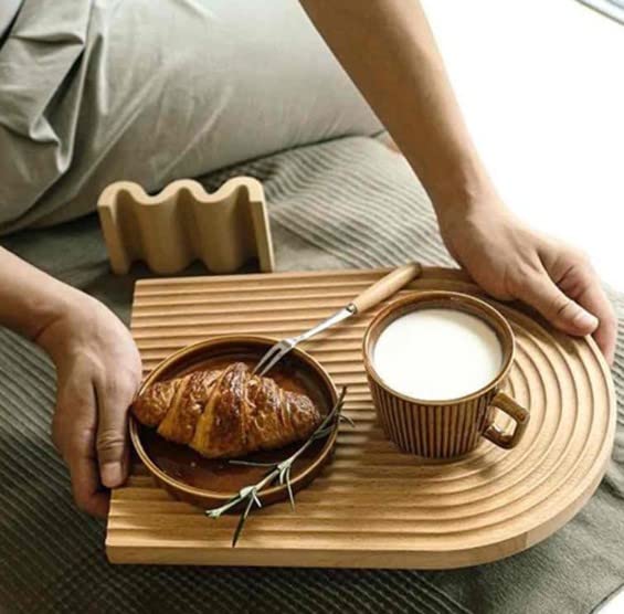 HARGIO Wood Plate, Wood Tray, Wooden Cutting Board, Wooden Tray, Cafe Tray, Lunch Tray, Korean Style, Natural Wood, Stylish, Natural Interior,