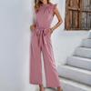 2023 Flying Sleeve Stand Collar Ruffle Sleeveless Women Jumpsuits Casual Outfit Loose Pleat Sashes Jumpsuit Women Elegance 28717