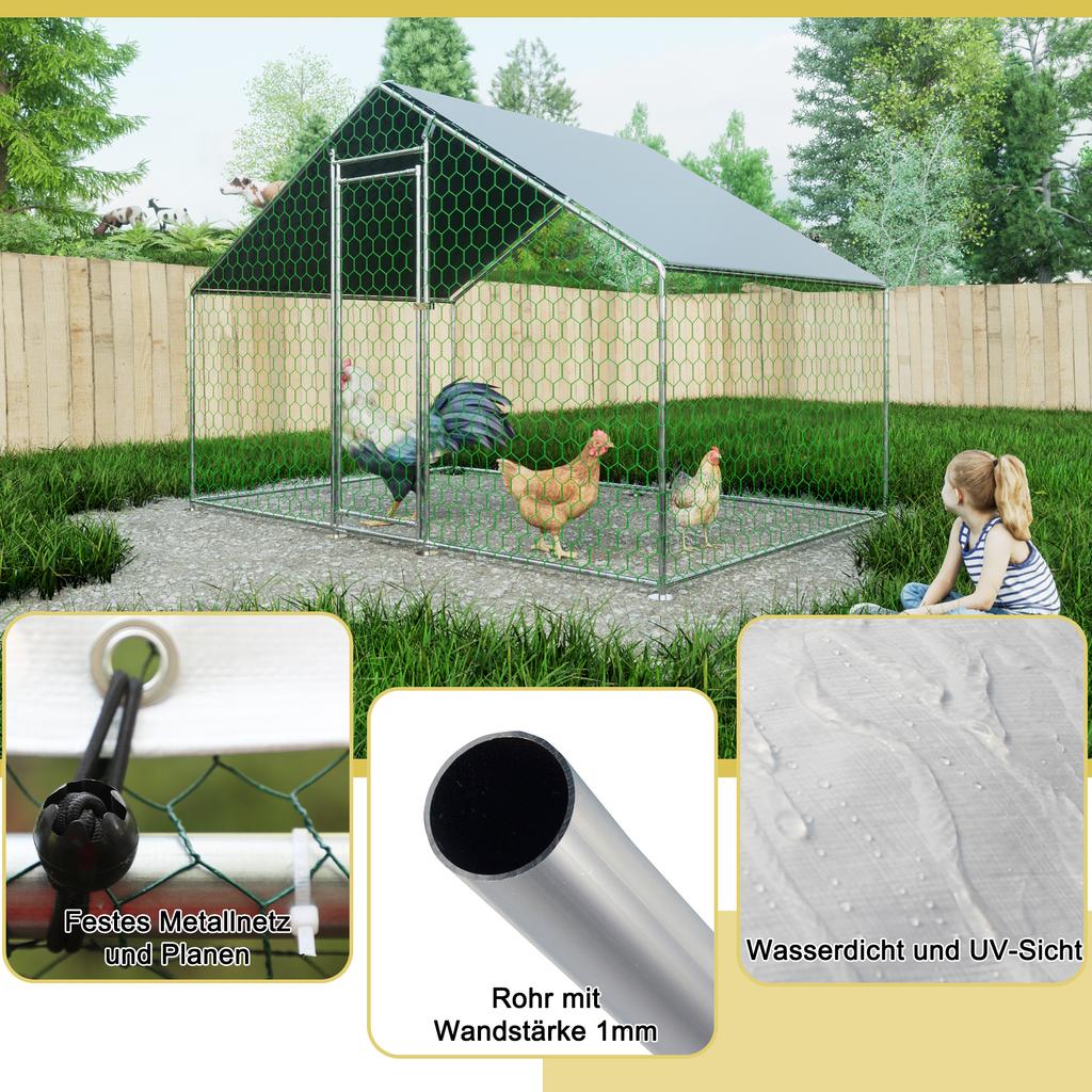 Free-Range Enclosure Chicken Coop 3x2x2m with Safety Lock and Waterproof PE Cloth, Metal Enclosure for Chickens, Rabbits and Other Small Animals