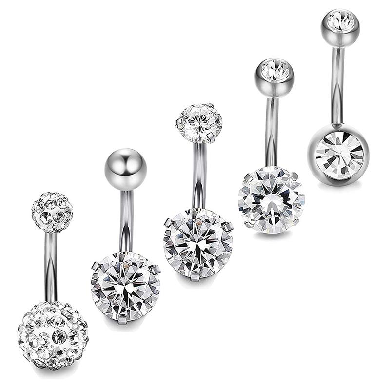 5Pcs/Set Stainless Steel Navel Belly Button Rings Bar Piercing Jewelry