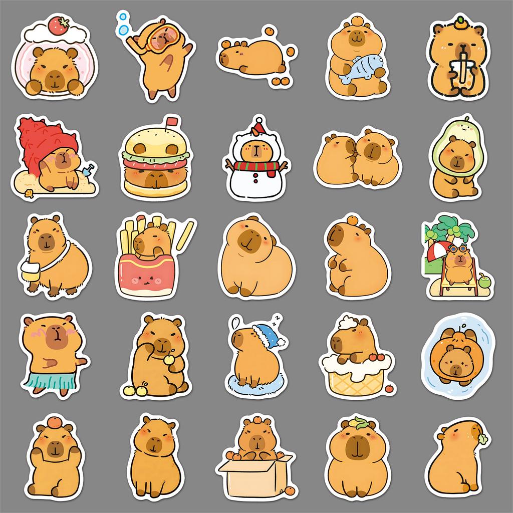50 Capybara Doodle Stickers Personalized Cartoon Cute Animal Kapibala Decorative Water Cup Mobile Phone Stickers