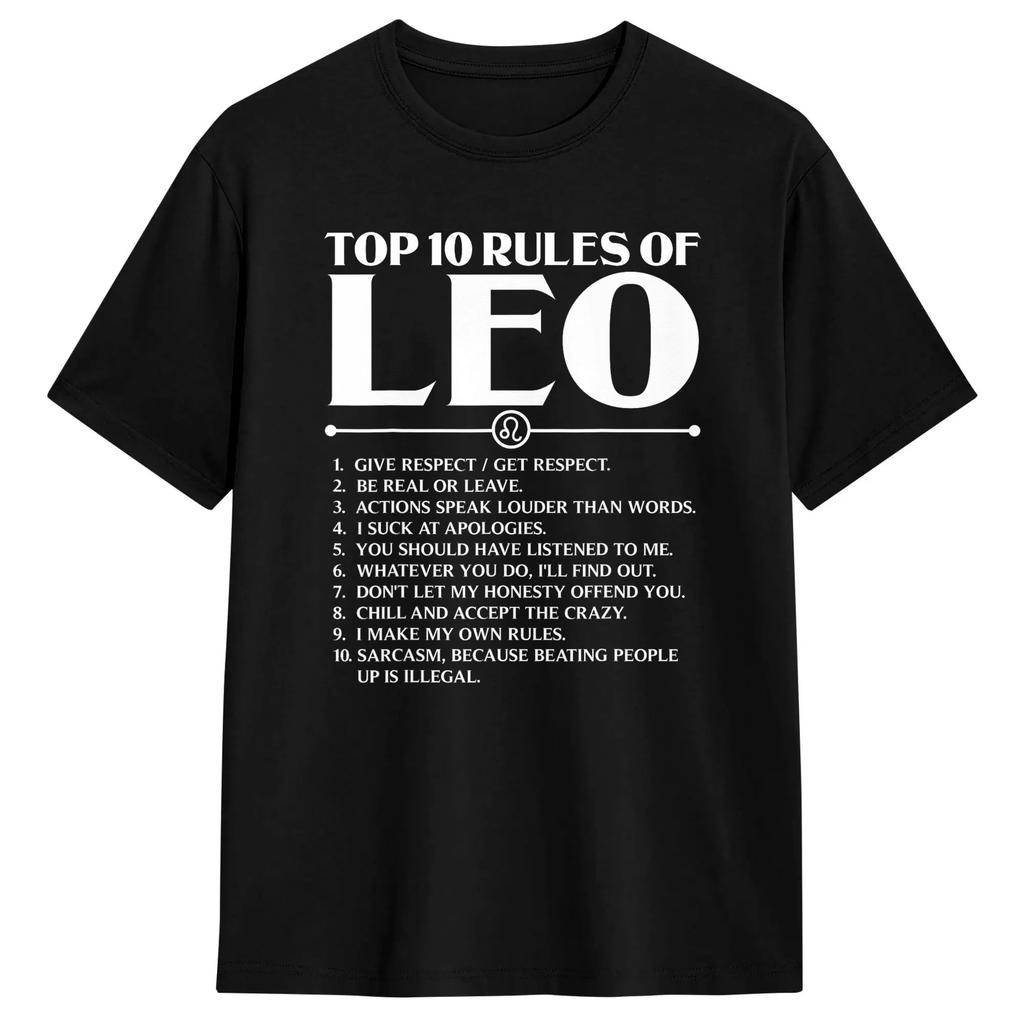 Leo Zodiac Birthday Gift Top 10 Rules Of Leo Gift Funny  TShirts Funny Tees Short Sleeve Round Neck T-Shirts Pure Cotton Tops