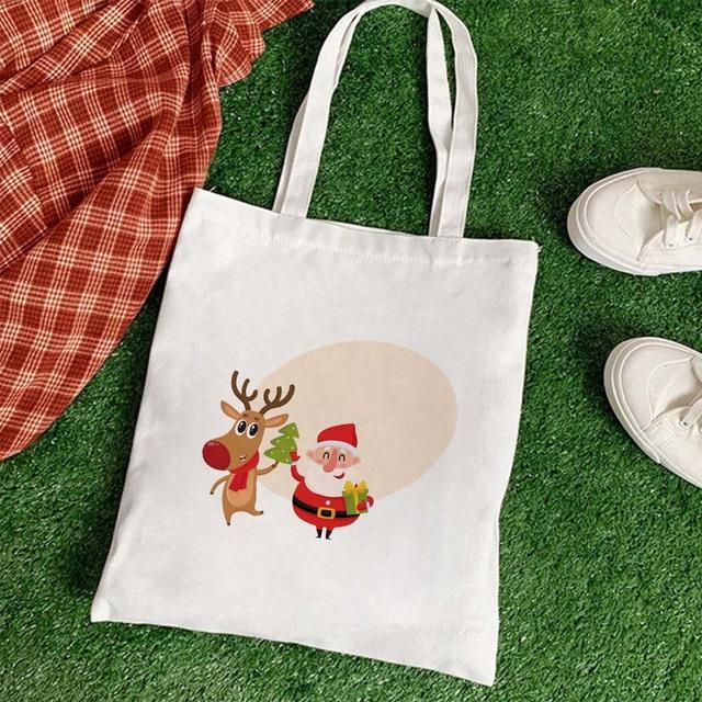 Большая вместительная сумка для книг, многоразовые рождественские сумки на плечо, ручная сумка Санта-Клауса, складная сумка для покупок, повседневная холщовая сумка-тоут, подарочные пакеты