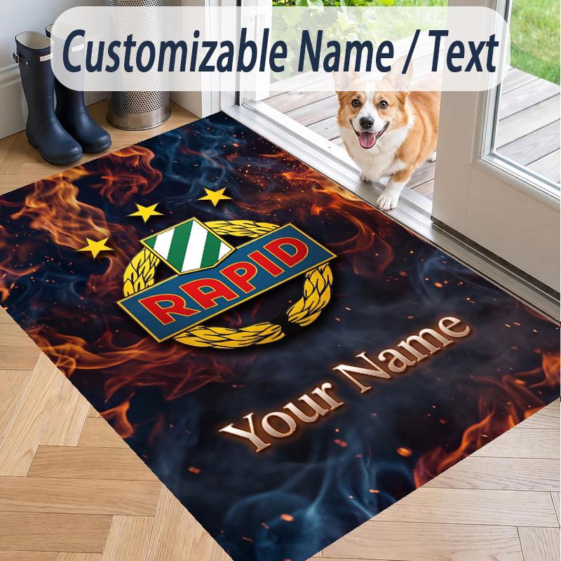 Custom Text Printed Rug Rapid Wien FC Non Slip Floor Carpet For Home Room Decor
