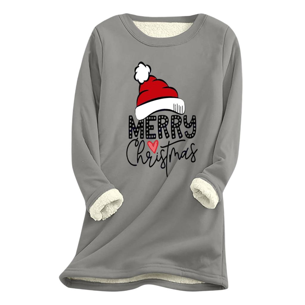 Women's Christmas Print Thick Plush Lambswool Warm Long Top