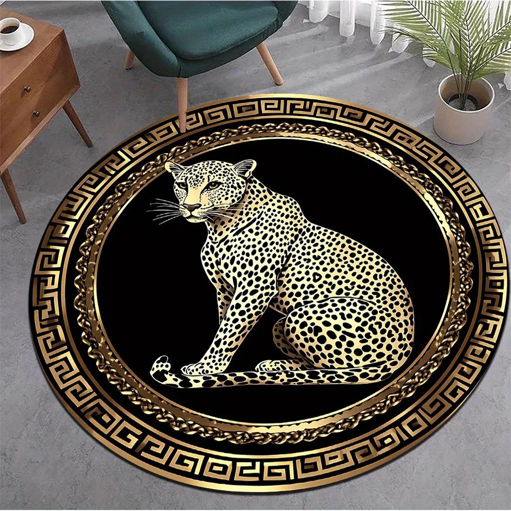Cute Cat-Themed Round Floor Mat - Two Cats on Moon with Stars & Clouds, Soft & Durable, Perfect for Bedroom or Living Room