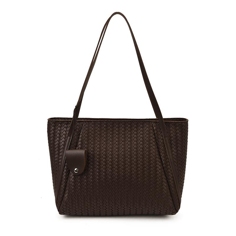 2025 Casual Retro Weaving Large Capacity Simple Solid Color Foreign Style Korean Version Lazy Style One Shoulder Underarm Tote Bag Women