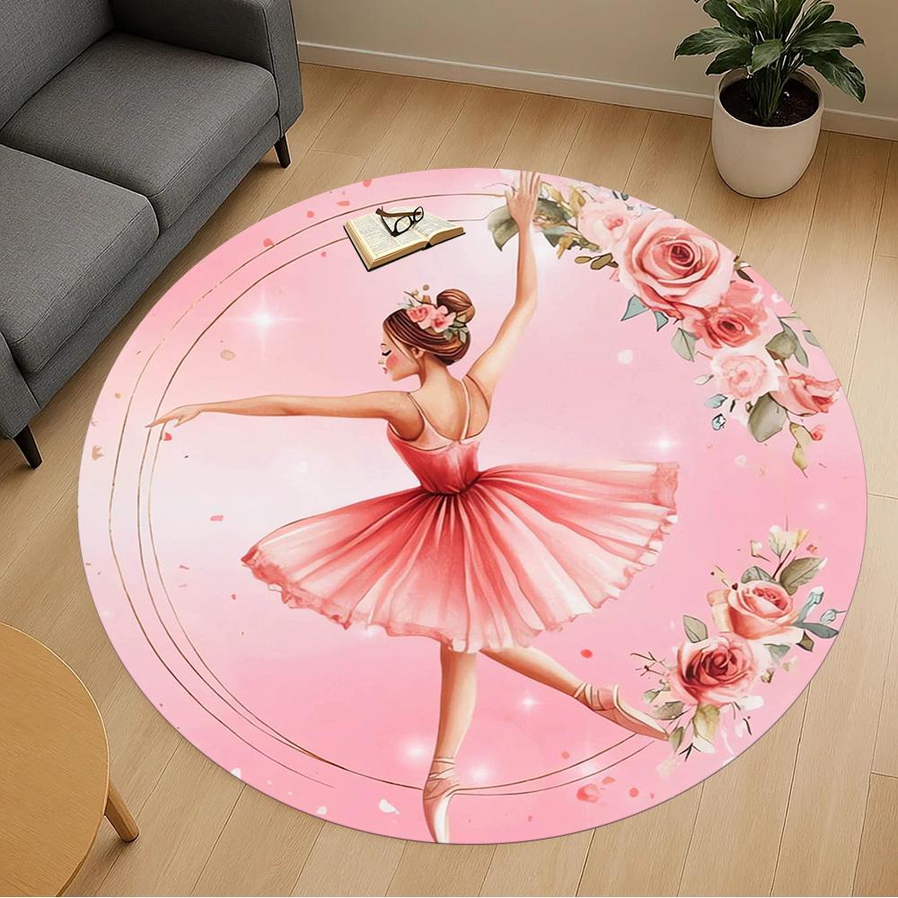 1pc BallerinaFloral Round Chair mat Area Rug - Non-Slip, Floor Mat for Office, Bedroom, home decor Christmas Gift p0811048