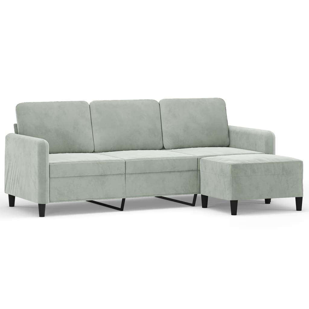 Vidaxl 3-Osobowa Sofa Z Podnóżkiem, Jasnoszara, 180 Cm, Aksamit