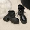Motorcycle Boots Women Winter  Waterproof Warm  Plush Snow Boots Woman Lace-Up Platform Plush Ankle Botas