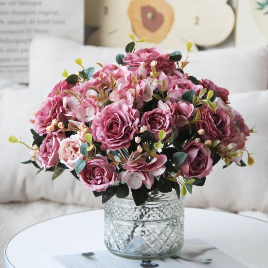 Винтажные искусственные пионы, искусственные шелковые цветы, букет гортензии, розы, пионы, цветочные центральные элементы для свадебного мероприятия, вечеринки, домашнего декора