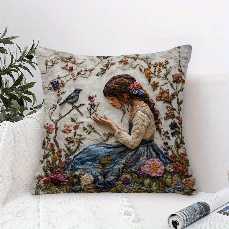 1-Piece Elegant Woman Pattern Pillow Cover, Zippered & Removable Washable, Universal Pillowcase For Living Room, Chair & Bedroom