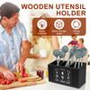 Держатель для кухонной утвари Деревянный ящик для хранения кухонной утвари с 3 отделениями и дренажными отверстиями Настольный органайзер для ножей, вилок, палочек для еды