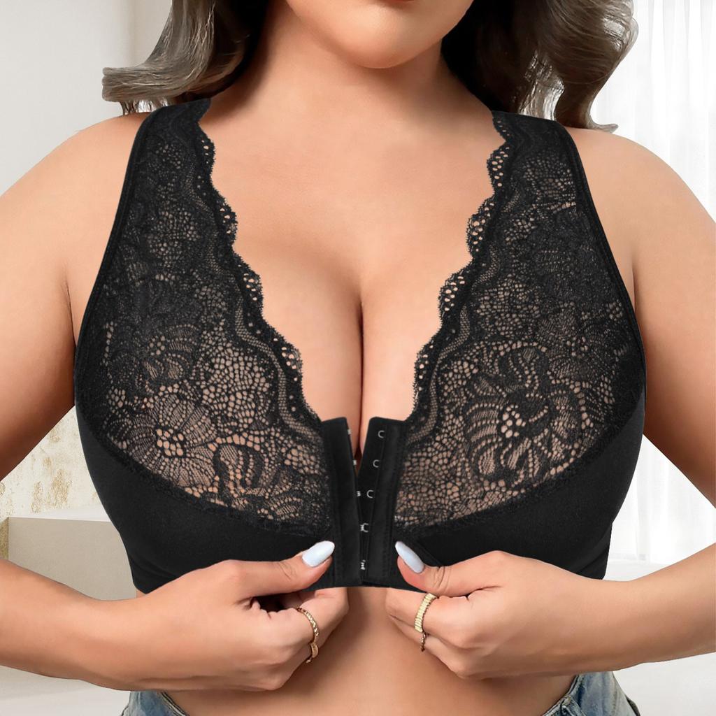 Бюстгальтер большого размера с передней застежкой, без косточек, кружевной, дышащий, удобное нижнее белье, бюстгальтер-майка
