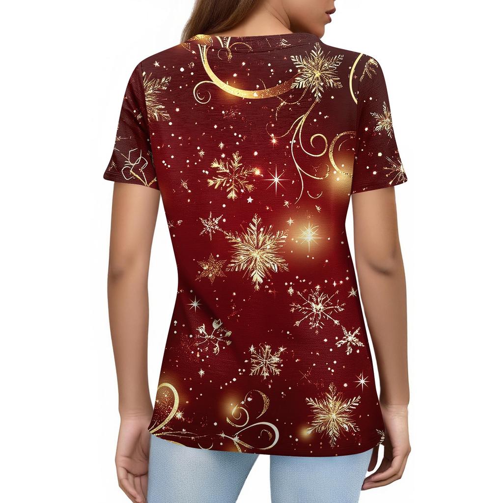 Женский модный повседневный свитер с короткими рукавами и круглым вырезом с рождественским принтом