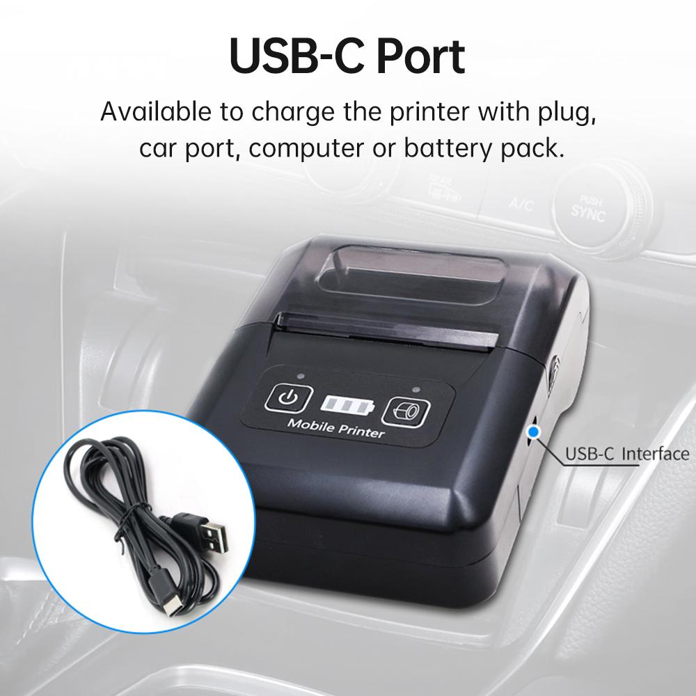 Портативный мини-термопринтер BISOFICE, 58 мм, 2 дюйма, беспроводной BT + USB, принтер для чеков и билетов