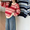 Women's Striped Sweater Pullover Round Neck Sweater Spring and Autumn Loose Knit Sweater