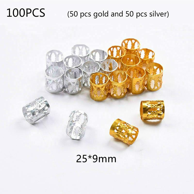 100/200 шт. серебряное золотое кольцо для волос для дредов, плетеные аксессуары для волос в стиле регги, аксессуары для волос в стиле хип-хоп, металлическая регулируемая пружина