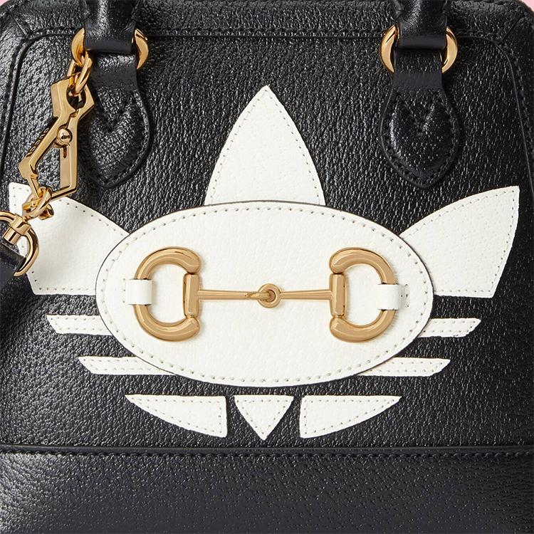 Gucci X Adidas 1955 Логотип с уздечкой Кожаная мини-сумка на плечо Женские сумки Черный 677212-U3ZDG-8726