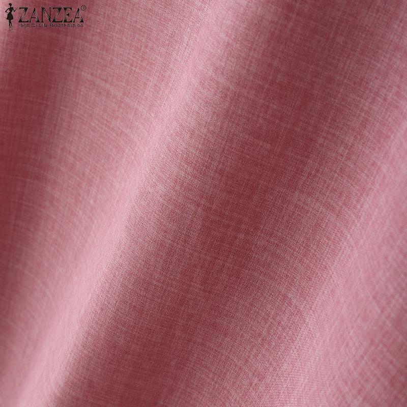 ZANZEA Women Casual Round Neck 3/4 Sleeve Loose Plain Blouse