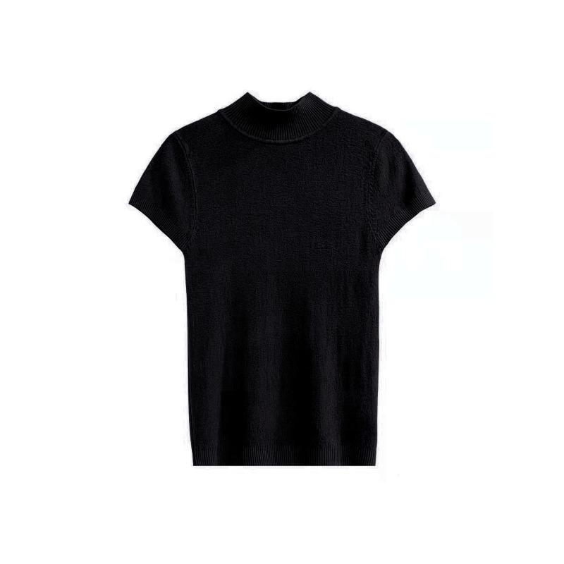 Модная весенне-осенняя мягкая трикотажная рубашка с полувысоким воротом, короткий рукав, женский топ, тонкий теплый низ, повседневные, облегающие, свитера, футболки