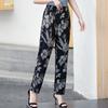 Plus Size High Waist Pants Summer Vintage Print Elastic Waist Classic Straight Pants for Women