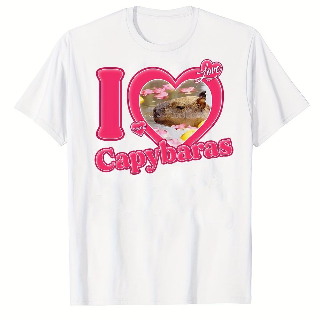 "I Love Capybaras" Men's Casual Short Sleeve Crew Neck T-Shirt Men's Tee Outfits Summer Clothing