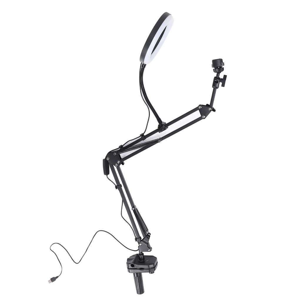 Selfie Ring Light 3 Color Temperature Retractable Arm Overhead Ring Light with Clamp Phone Holder Fo