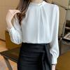 Women Blouses Shirts 2025 Spring Long Sleeve Women Blouse Shirt O-Neck White Black Chiffon Blouse Shirt Women Tops J834