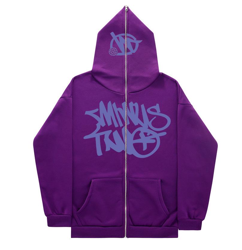 Men's new niche loose casual printed hooded zipper men's sweatshirt, cardigan, sweatshirt jacket.