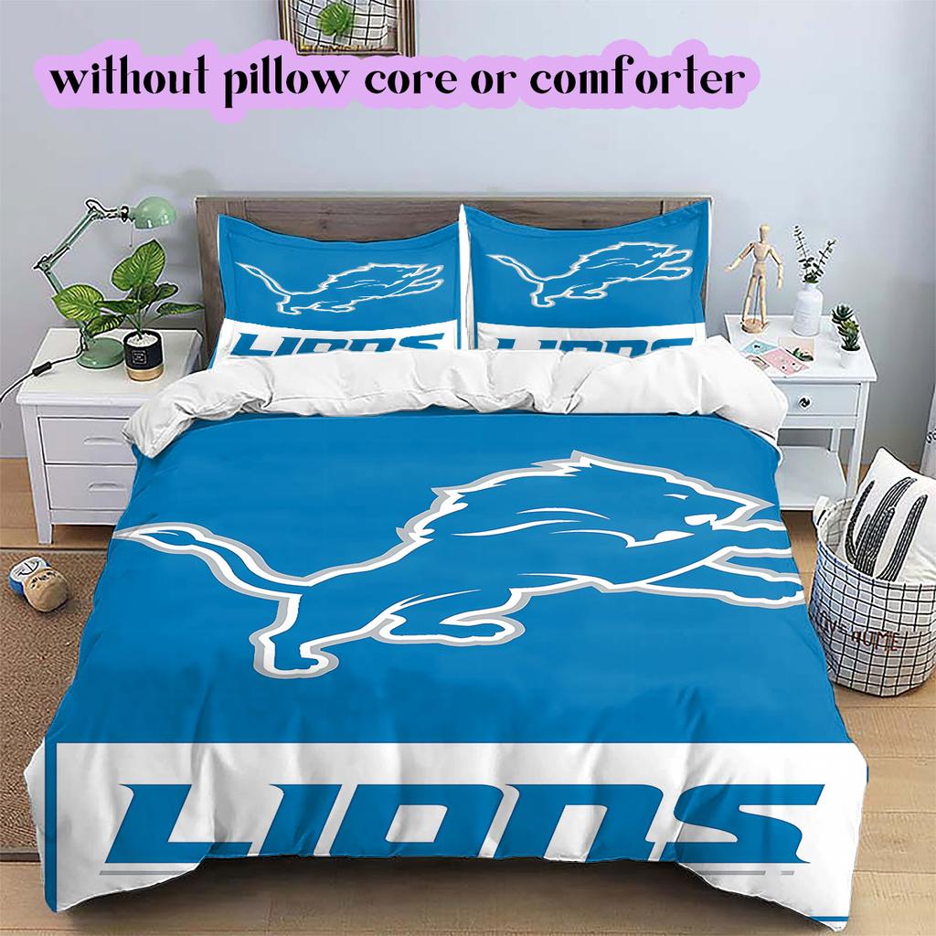 Detroit Lions Pattern Bedding,Quilt Set Quilt Cover Pillowcase Home Birthday Gift (1*duvet cover+2*pillowcase,without core)