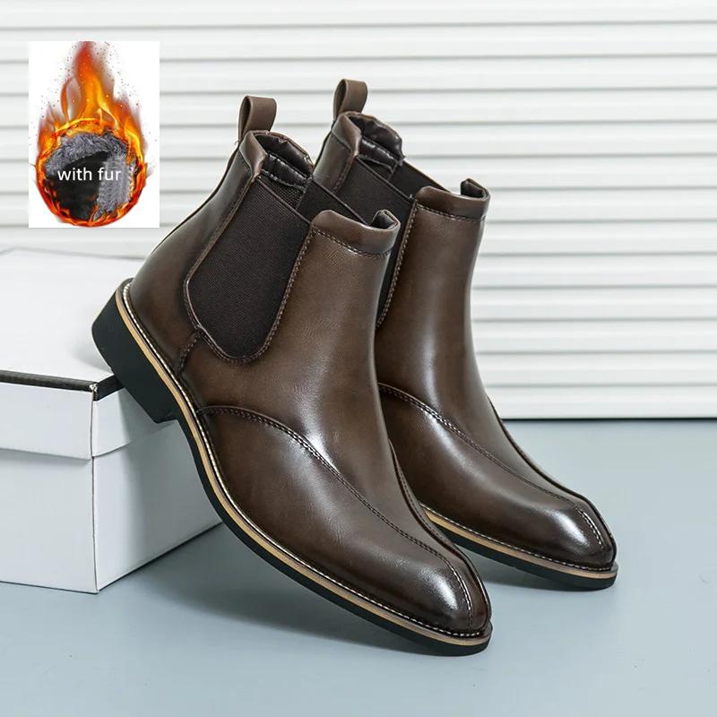 Модные элегантные коричневые мужские туфли, модные высокие кожаные туфли, мужские осенне-зимние роскошные ботинки челси для мужчин, bottines homme