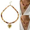 Bohemia Natural Stone Necklace Handmade Beaded Chain Necklace Gold Plated Heart Pendant Necklace Present for Women