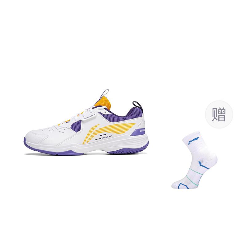 Li Ning Ace V Коллекция Амортизация Скольжение Устойчивость к истиранию Низкие Бадминтонные Кроссовки Унисекс Белый Фиолетовый AYTT001-4