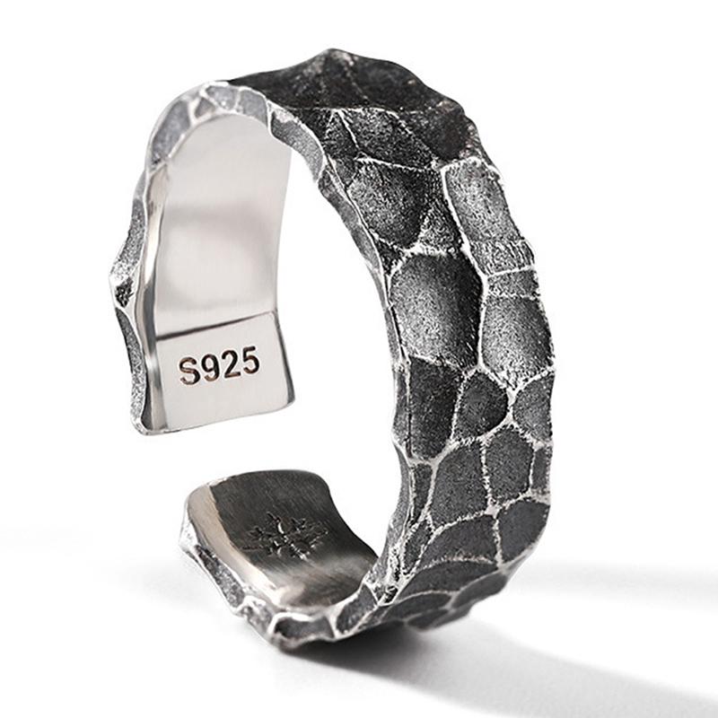 Thai Silver Retro Men'S Open Ring Retro Jewelry Design Adjustable Men'S Simple Ring Party Gift Simple Old Hammer Hypoallergenic Ring