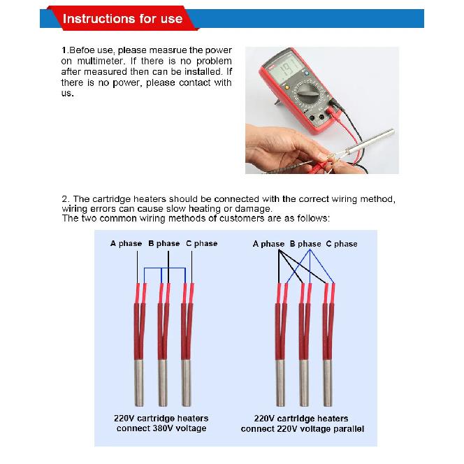 LJXH 2PCS 10mm 180~300mm AC110V/220V/380V Cartridge Heaters 450/500/550/630/750W Single-End Heating Tube SUS Resistance Element