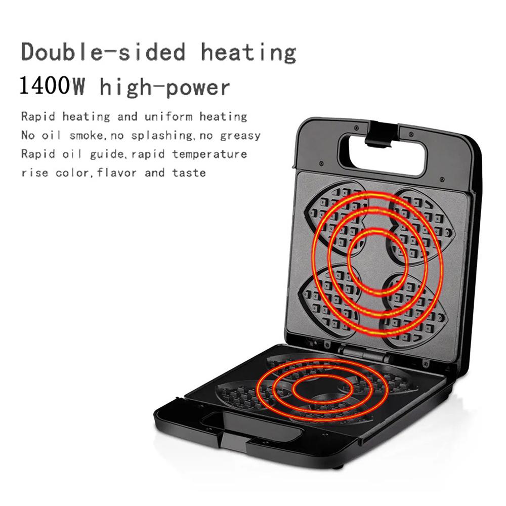 Вафельница в форме сердца с антипригарным покрытием 4 бельгийские вафельницы в форме сердца из нержавеющей стали, 1400 Вт