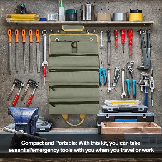 Свернутая сумка для инструментов с ручкой, несколькими отделениями, водонепроницаемая прочная сумка-органайзер на молнии большой емкости