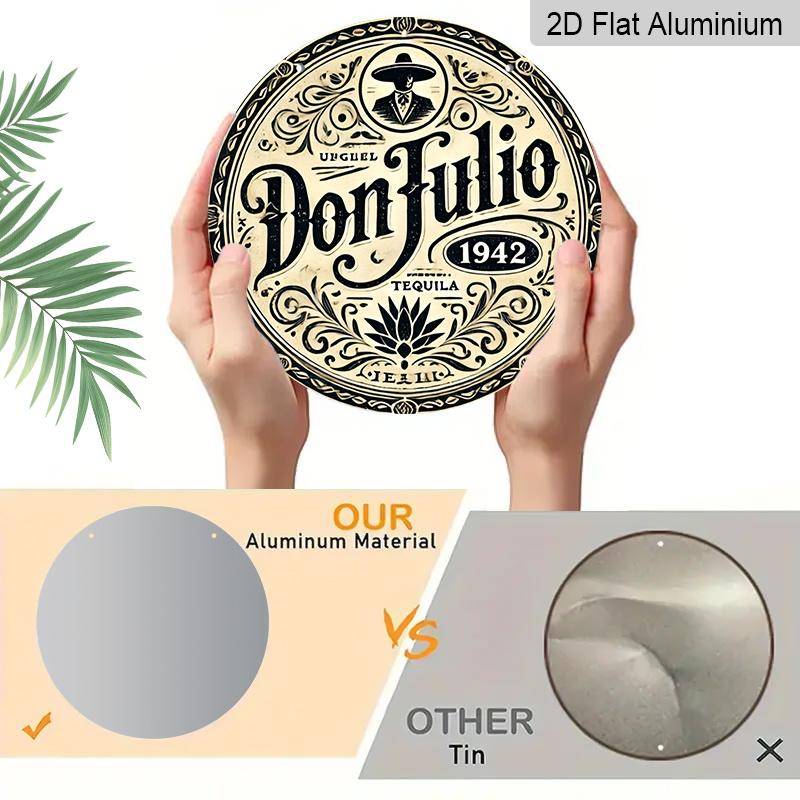 2D Flat, 1pc 7.87inchs Round Aluminum Metal Sign, Vintage Don Julio Tequila 1942 Label Design, Retro Bar Decor, Rustic Man Cave, Pub, Kitchen & Home