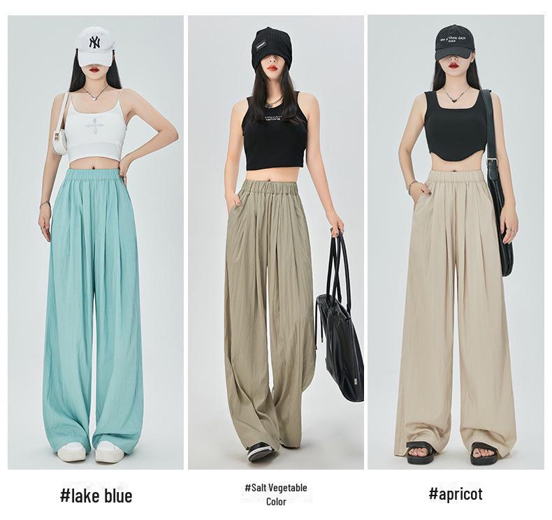 Женские весенние брюки из шёлка с высокой талией и складками — узкие, свободные, широкие с карманами