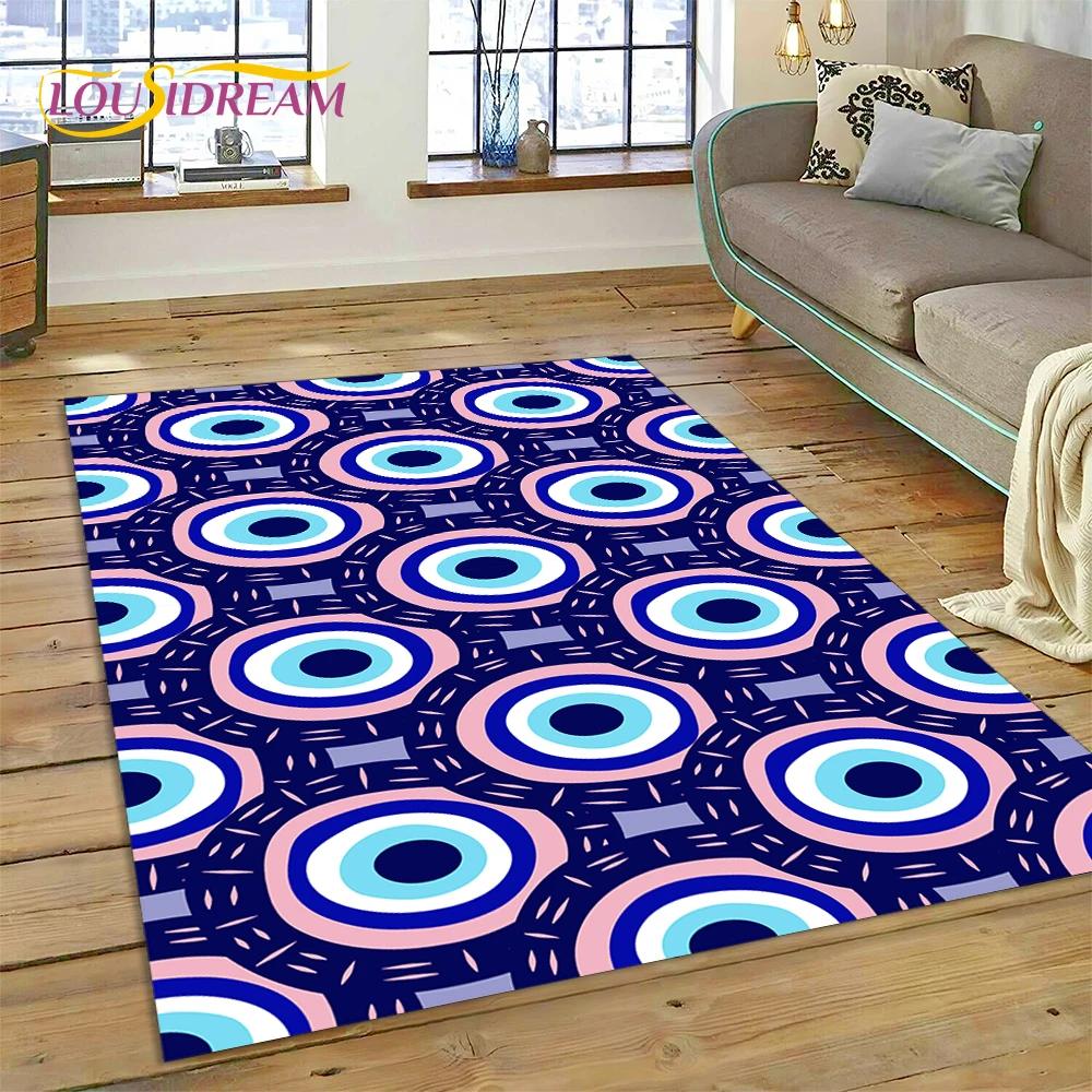 Ковер Коврик Глаз Фатимы Турция Синий Назар Глаз Гора для Декора Гостиной Спальни, Напольный Коврик Нескользящий Декор для Дивана Придверный Коврик