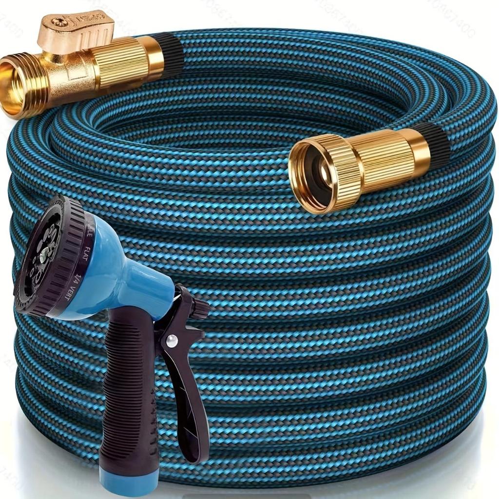 Садовый шланг повышенной прочности 100/75/50/25 футов с 10-функциональной насадкой-распылителем высокого давления, медно-алюминиевым соединением, герметичной конструкцией, прочный резиновый материал