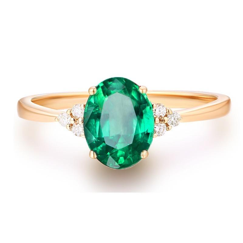 Sace Gems Простое открывающееся кольцо из медного сплава, женственное кольцо из желтого золота 18 карат с зеленым цирконом, ювелирные изделия