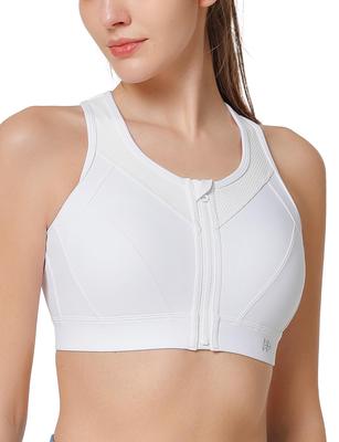 Yvette Sports Высокоинтегрированная многослойная ткань и для женщин размера плюс 2XL Нескользящий бюстгальтер, Открытый спереди, Поддержка, Чашка, Сетка, Размеры, Бег, Спортзал, Белый,