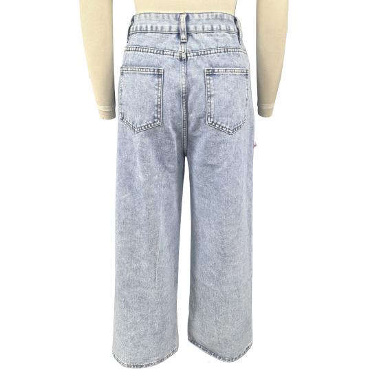 Женские широкие джинсы с украшением в виде галстука-бабочки, прямые джинсовые брюки с высокой талией, повседневные мешковатые джинсовые брюки