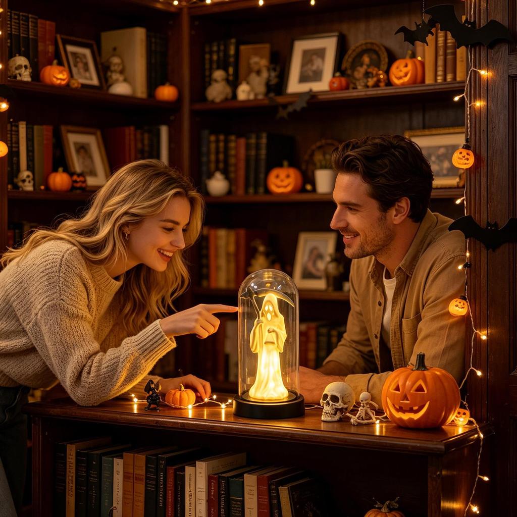 Ghost Lamp Halloween Night Light Tabletop Spooky Decorations Light LED Ambient Lighting For Fireplace Home Party Holiday